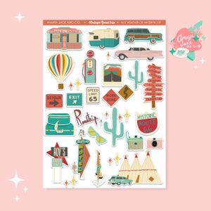 Vintage Road Trip Stickers: Route 66 Travel Scrapbook Stickers