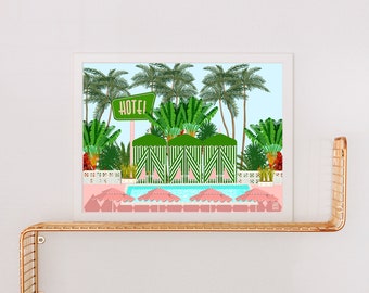 Palm Springs Hotel Pool Art Print: Mid-Century Modern Summer