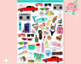 80's Summer Sticker Set: Nostalgic Pop Culture Designs