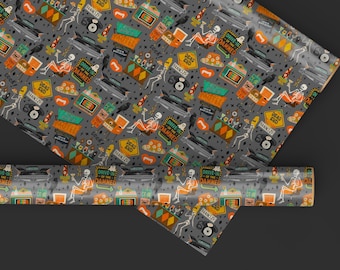 Retro Spooky Halloween Wrapping Paper; Mid-Century Horror Gift Wrap