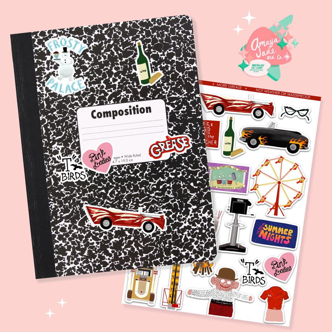 Grease Movie Art Stickers: Nostalgic Scrapbook Decals - Etsy