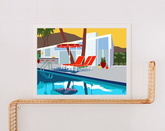 Mid Century Modern Poolside Art Print: Palm Springs Architecture