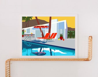 Mid Century Modern Poolside Print | Palm Springs Style | Mid Century Architecture | Mid Century Modern House | Modernism | Pool Art