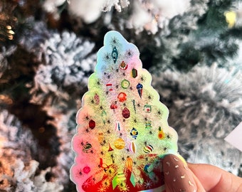 Holographic Aluminum Christmas Tree Vinyl Sticker: Nostalgic Holiday Decor