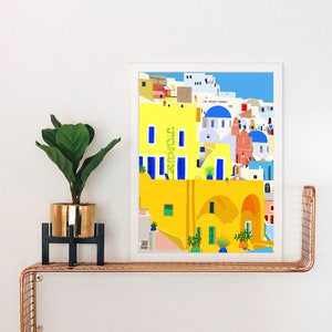 Colorful Santorini Art Print: Greece Travel Poster image 1