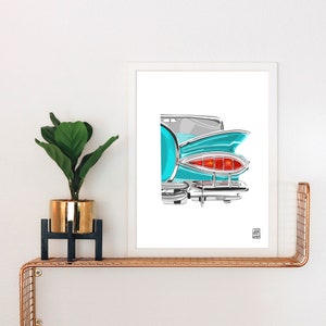Turquoise Impala Art Print: Vintage Classic Car Taillight