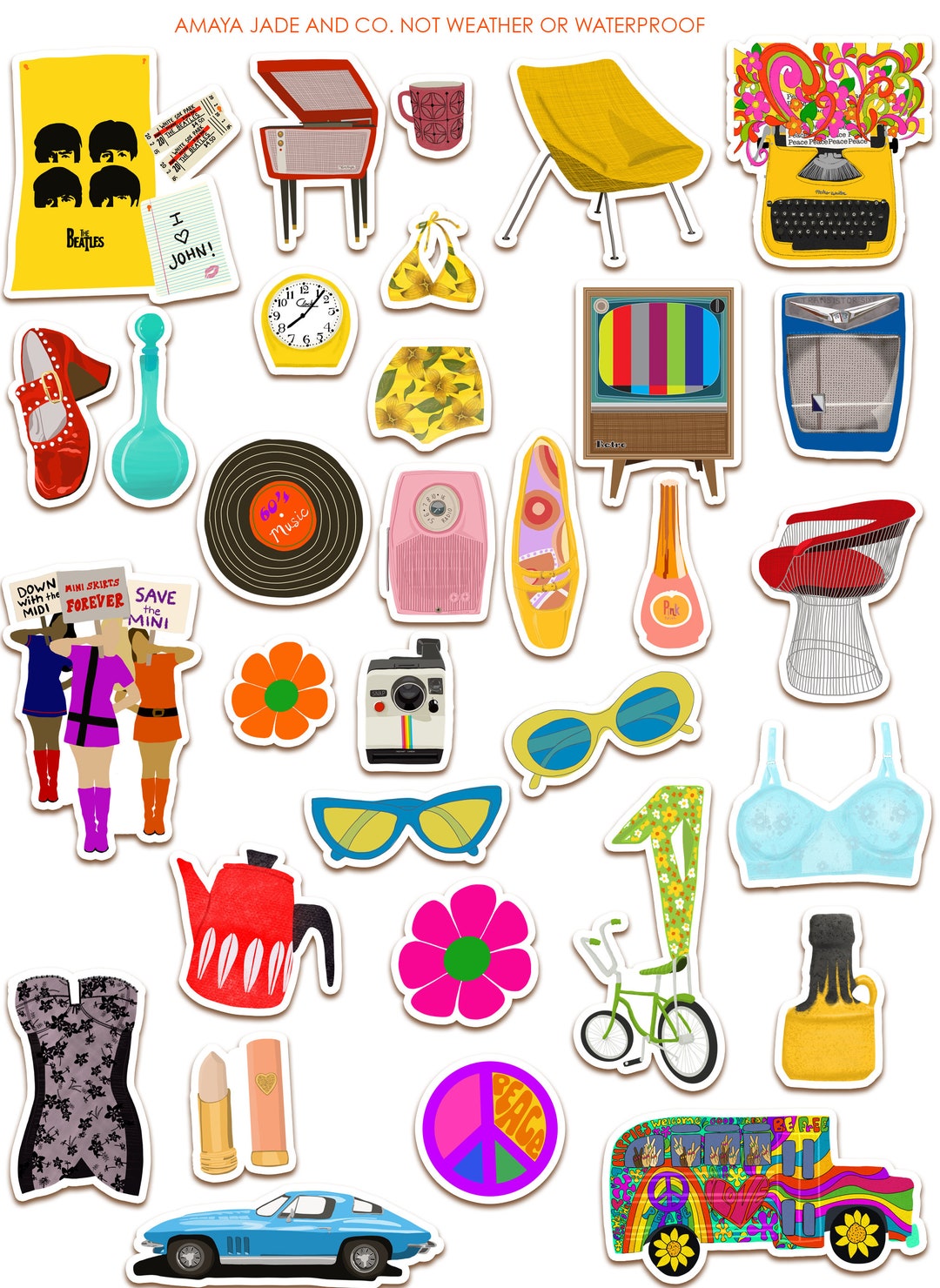 60's Flashback Art Sticker Set Sixties 60's Pop Culture 60's Fashion 60 ...