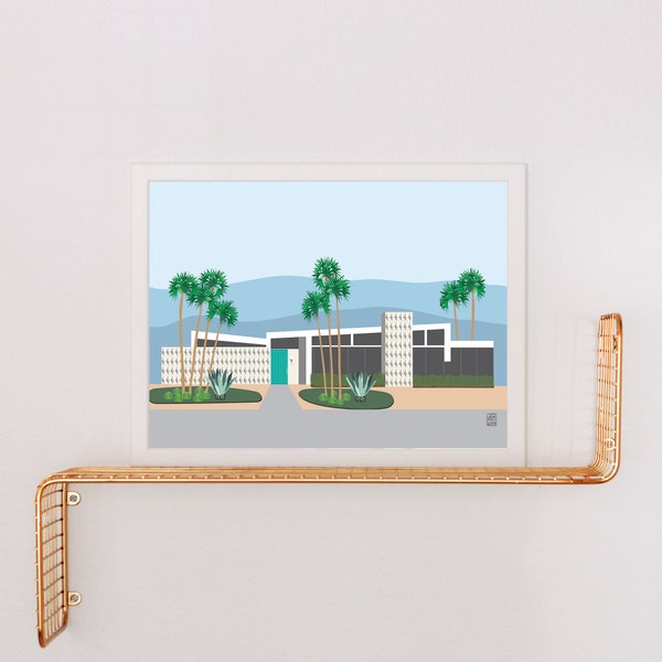 Mid Century Modern House withTurquoise Door Print | Palm Springs Style | Mid Century Architecture | Modernism | Atomic Ranch | Breeze Block