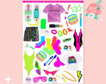 80's Day-Glo Sticker Set: Retro Nostalgia, Scrapbook Stickers