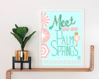 Meet Me In Palm Springs Pool Scene Original Art Print / Breeze Block Art / Screen Block / Mid Mod Style / Palm Springs Style / Girl's Trip