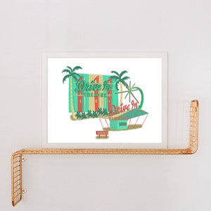 Drive-In Theater Art Print, Nostalgic Art, Large Art Print, New Home Gift for Couple, Mom Birthday Gift, Mid-Century Modern Wall Art