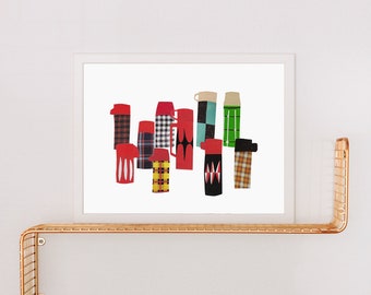 Vintage Thermos Collage Art Print: Mid Century Modern Holiday Decor