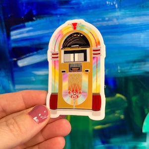 Juke Box Vinyl Sticker, Water Bottle Sticker, Waterproof Sticker, Laptop Sticker, Juke Box Sticker, 50&#39;s Sticker, Gift for Her, Gift for Him