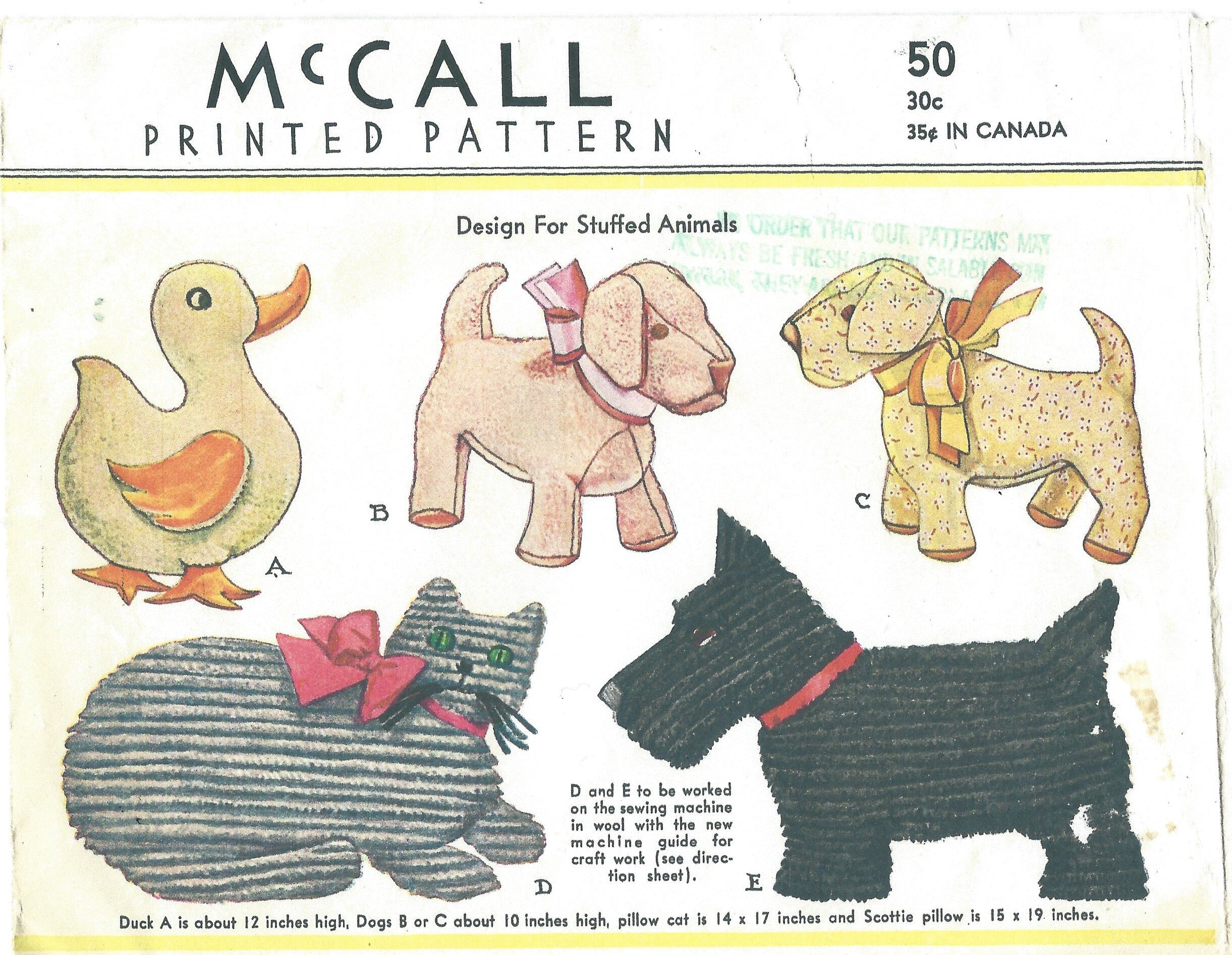 1932 Mccall 50 Stuffed Animal Toy Sewing Pattern Etsy UK