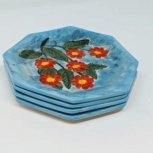 Blue Spring Floral Octagonal Plates - Snack Tapas Appetizer Dessert Dinnerware  - Ready To Ship