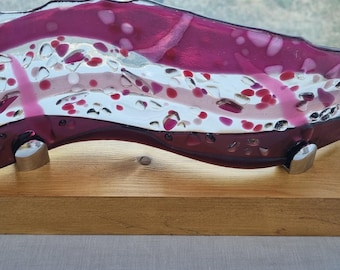 Chalonnaise - Fused Glass Mounted Plaque on  Stained Wooden Block