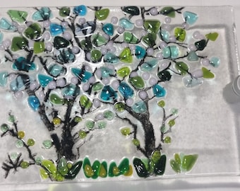 Contemporary Fused Glass Wall Art - Sakura