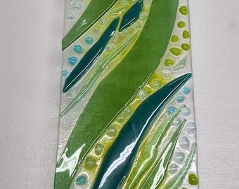 Contemporary Fused Glass Wall Art -Greens