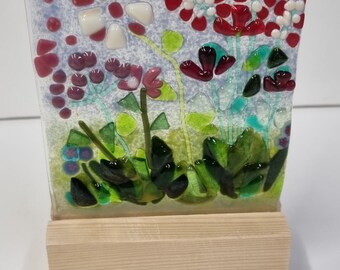 Small Fused Glass Interchangeable Plaques and Wooden Support Blocks