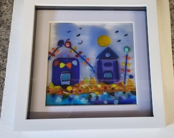 Various Framed Fused Glass - Beach Huts & Boats Collection