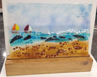 Fused Glass Interchangeable Plaques and Wooden Support Blocks