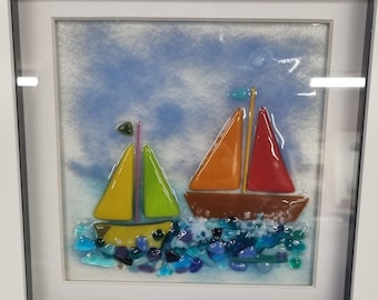 Various Framed Fused Glass - Beach Huts & Boats Collection
