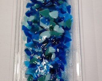Contemporary Fused Glass Wall Art - Cold Blues