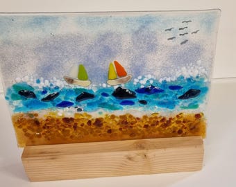 Fused Glass Interchangeable Plaques and Wooden Support Blocks