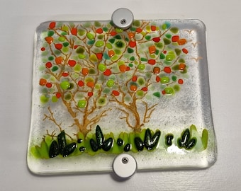 Contemporary Fused Glass Wall Art -Apple Tree