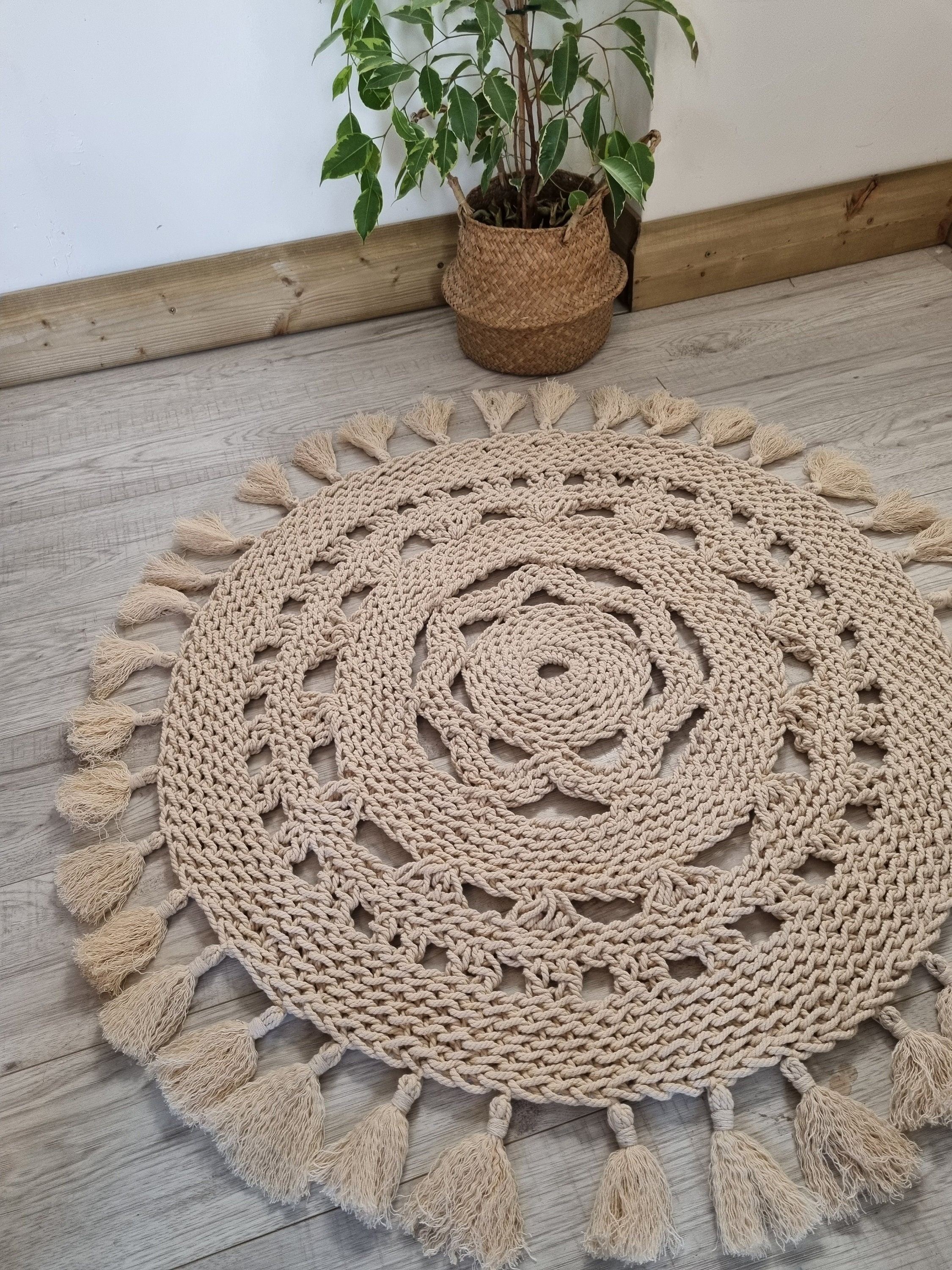 Macrame Chrochete rug area mat boho round cotton cord Etsy