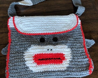 Crochet sock monkey bag/handmade tote/children's bag/handmade gift