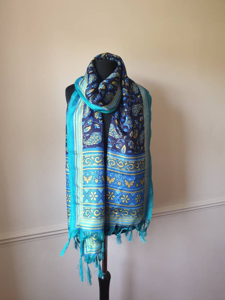 Accessories Scarves & Wraps Pure Tussar Silk Designer Leheriya Dupatta with Gotapatti work in shades of light blue colour 