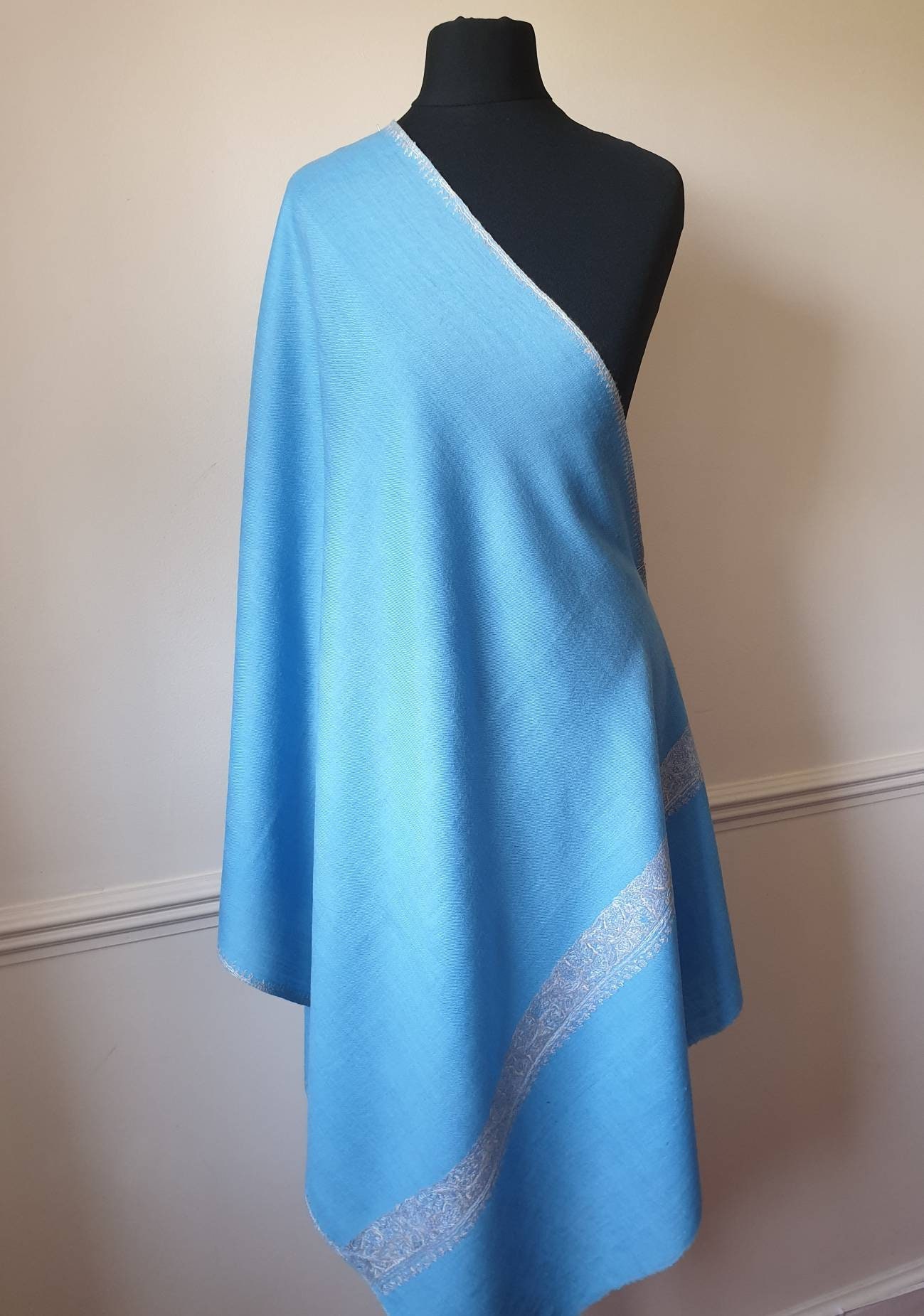 Blue - Cotton Kashida Embroidery Stole 27