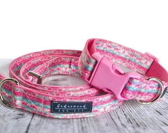 Pastel Pink and Aqua Tie Dye Dog Collar. Pretty in Pink Pup. Matching Leash/Lead available. Durable, Easy Care and Fade Resistant.