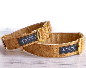 Dog Collar. Handmade. ‘Natural Sparkle’ Cork Material with Gold Accents. Eco-friendly