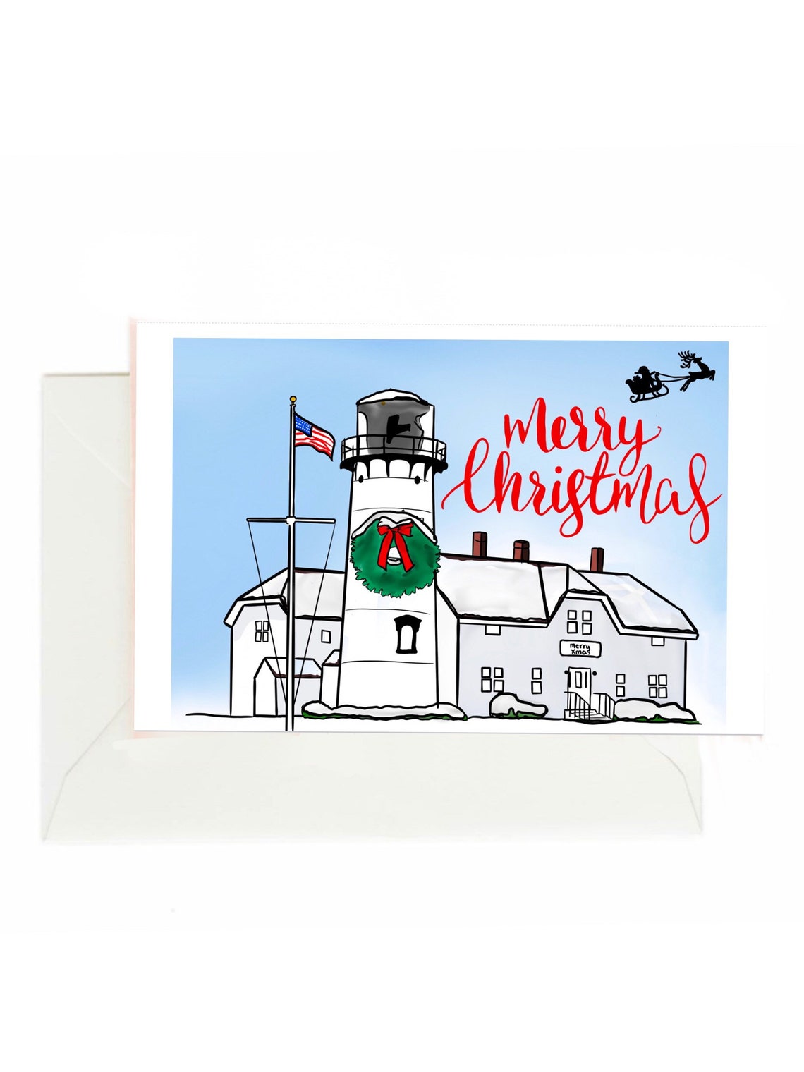 Cape Cod Lighthouse Christmas Card Etsy