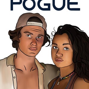 Puede incluir: Una tarjeta de cumplea&ntilde;os con una ilustraci&oacute;n de dibujos animados de dos personas, un hombre con una gorra de b&eacute;isbol y una mujer con el pelo largo y oscuro. El texto "HAPPY BIRTHDAY POGUE" est&aacute; en la parte superior de la tarjeta.