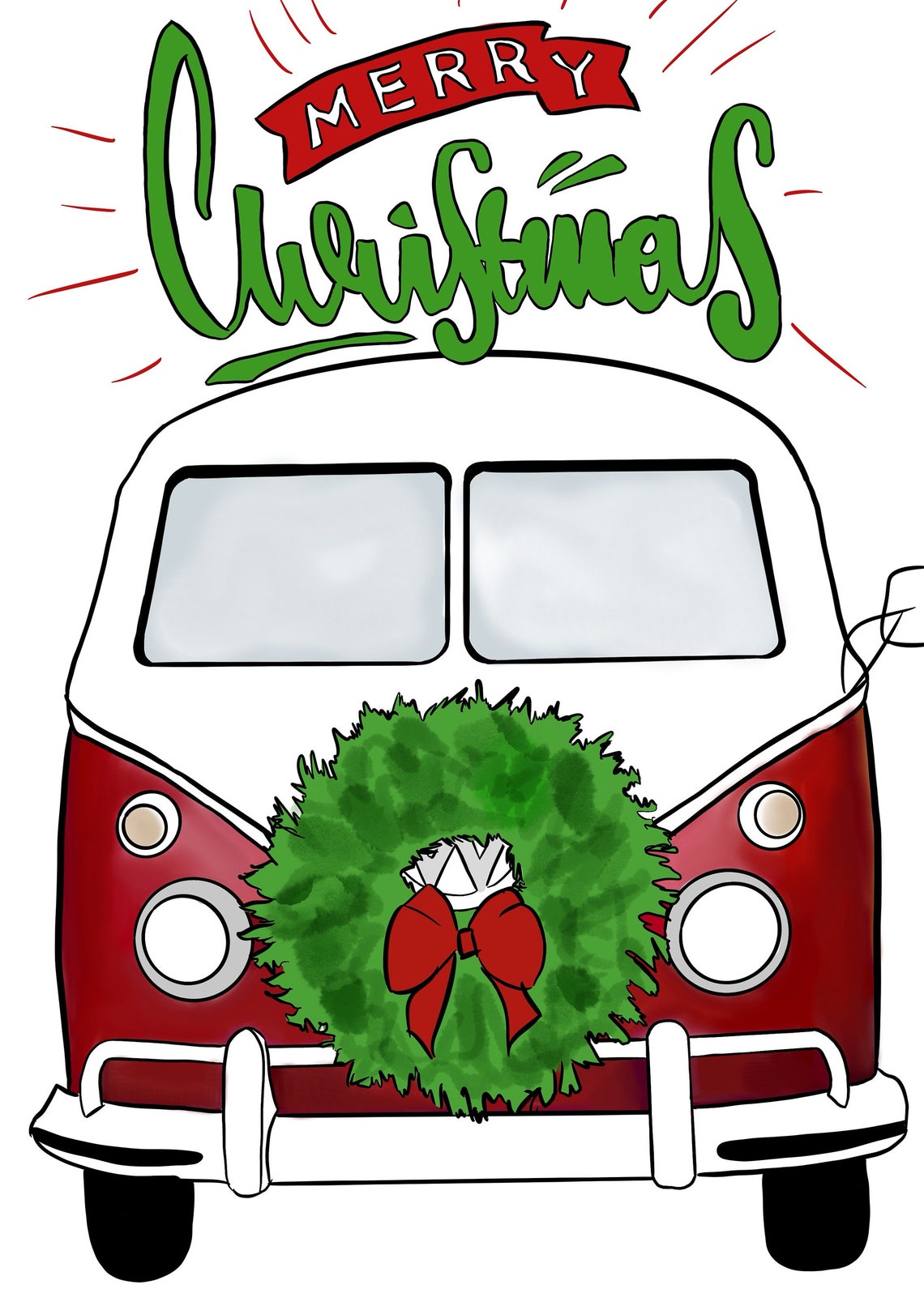 VW Bus Christmas Card | Etsy