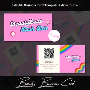 Pink Rainbow Beauty Business Card Template | Professional Business Card | Pink DIY Business Card | Lash Tech | Nail Tech | MUA