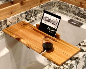 Rustic Bath Tray/Wine Shelf/Bath Tub Desk/Book Holder/Bath/Wood/Wine Glass/Relax/Rustic/Wood/Bathroom/Bath Tub Caddy/Wine Caddy/Wine Not