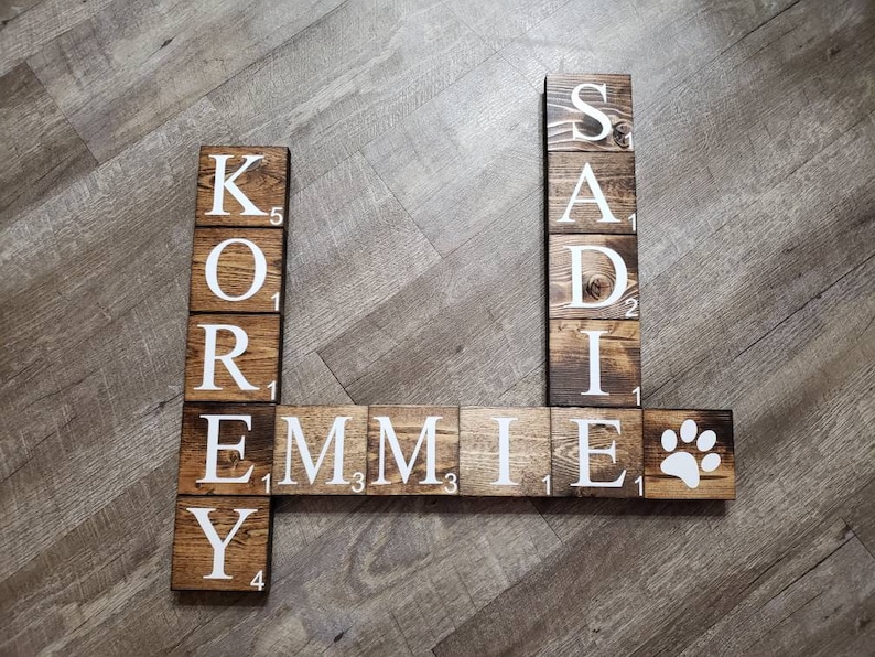 Personalized Wooden Scrabble Family Name Tiles Wall Decor