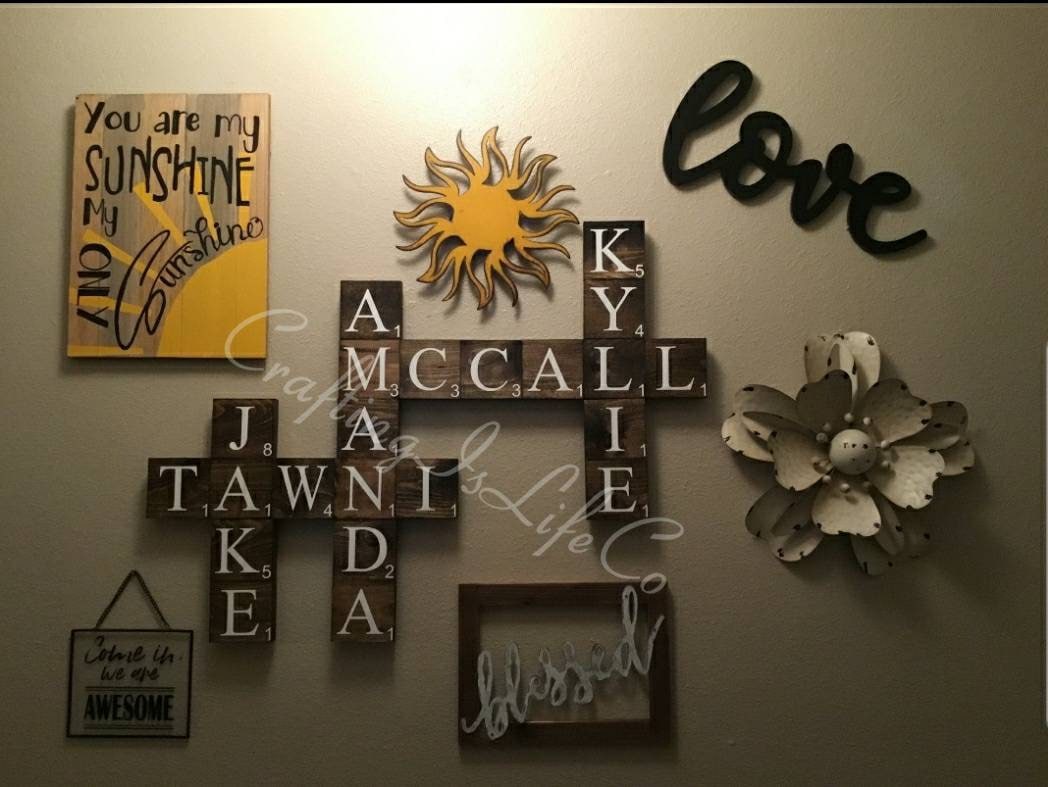 Personalized Wooden Scrabble Family Name Tiles Wall Decor Etsy