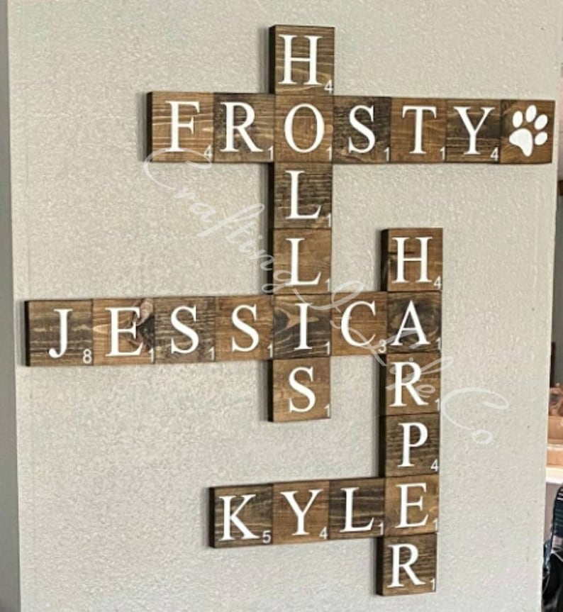 Personalized Wooden Scrabble Family Name Tiles Wall Decor Etsy