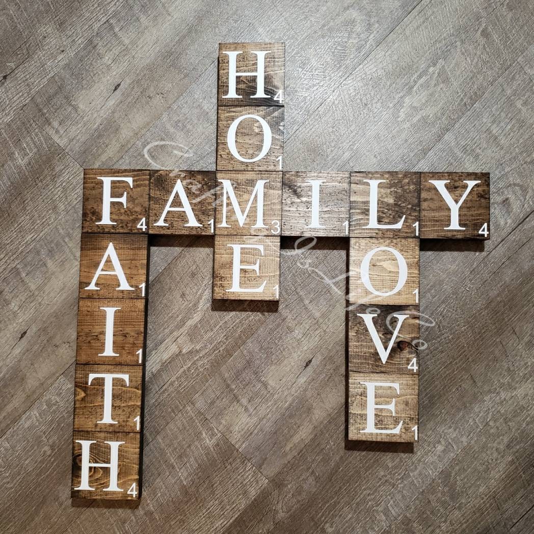 Personalized Wooden Scrabble Family Name Tiles Wall Decor Etsy