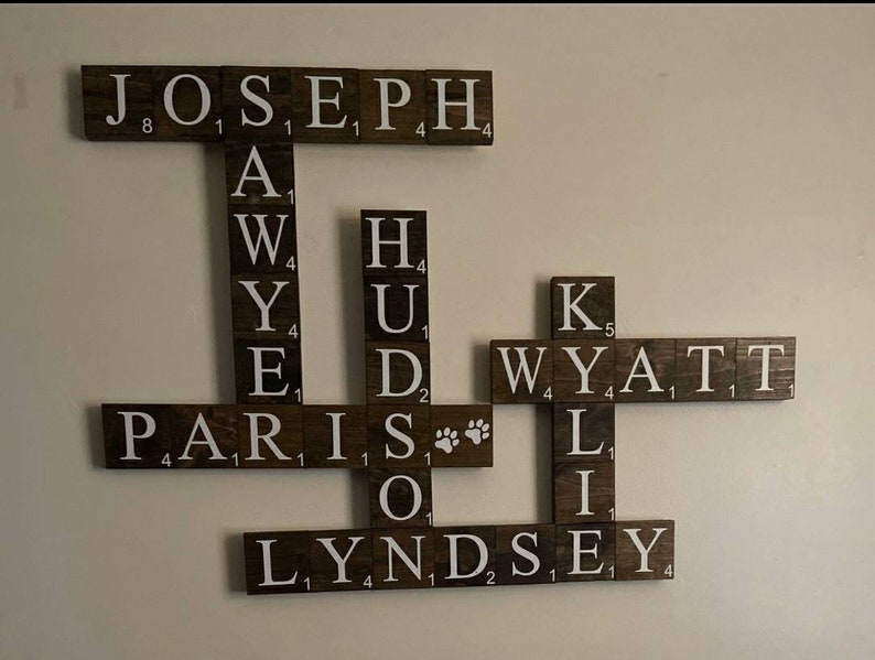 Personalized Wooden Scrabble Family Name Tiles Wall Decor Etsy