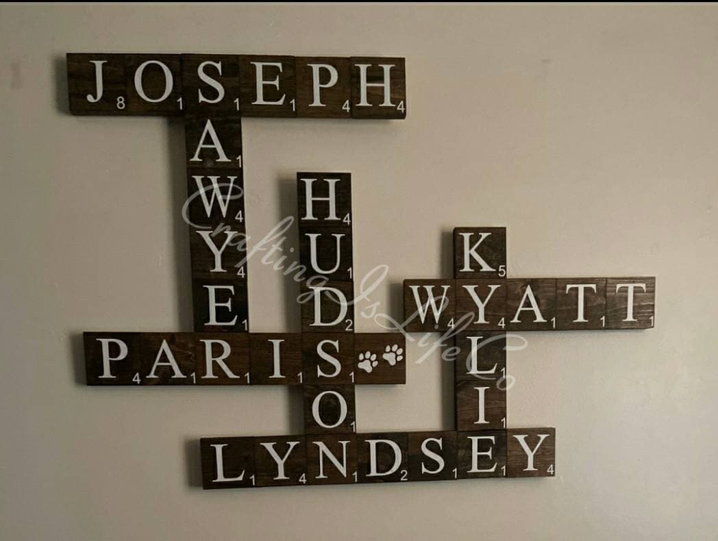 Personalized Wooden Scrabble Family Name Tiles Wall Decor Etsy
