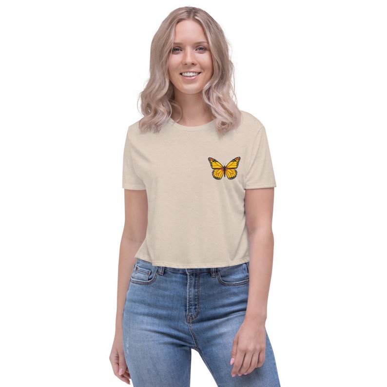 Embroidered butterfly Crop Tee