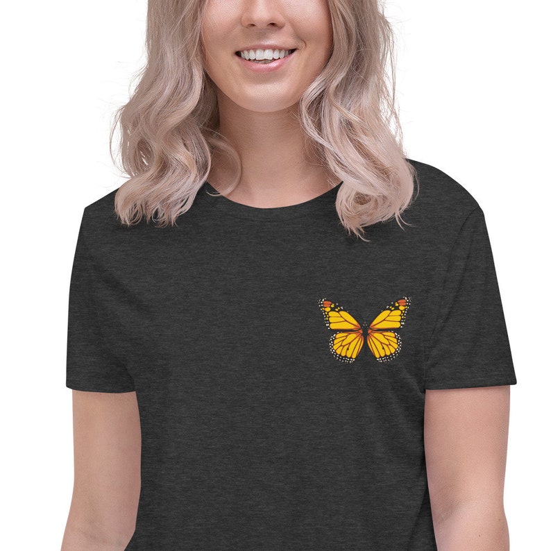 Embroidered butterfly Crop Tee