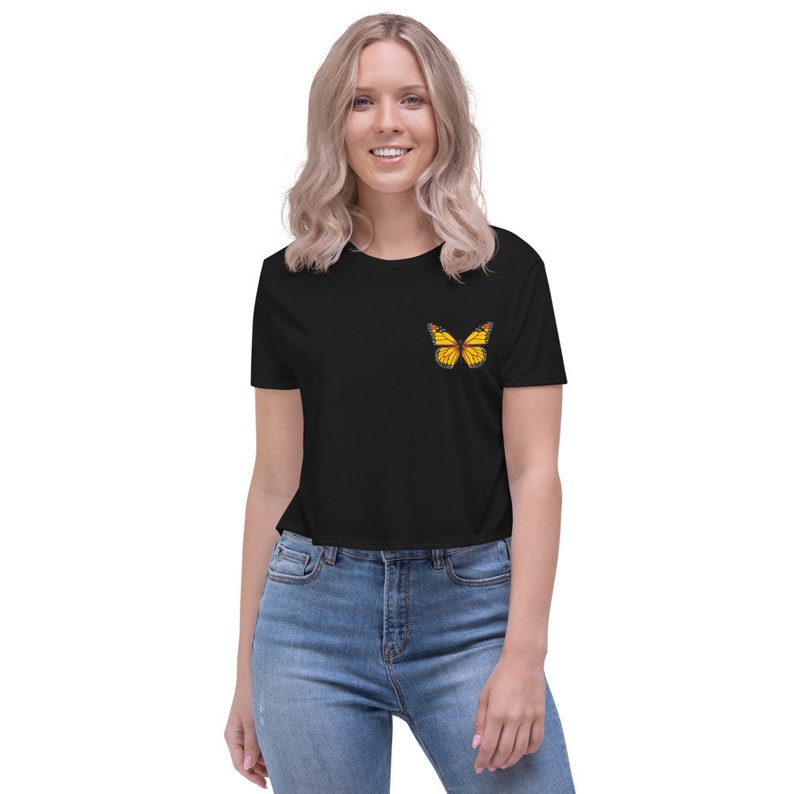 Embroidered butterfly Crop Tee