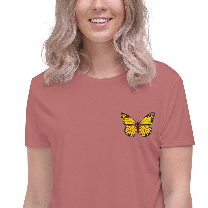 Embroidered butterfly Crop Tee